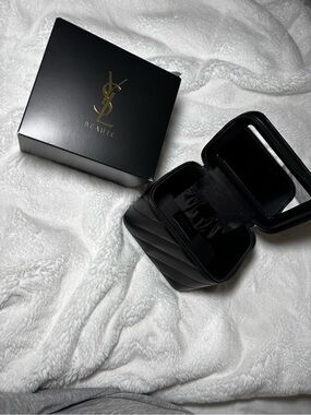Yves Saint Laurent Black Quilted Mini Jewelry Case with Mirror